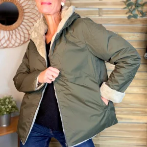 Parka Imperméable réversible fourrée Kaki / Beige ALIX Court - LAURA JO
