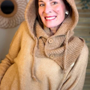 Col cagoule LORIE en maille avec bouton - Camel