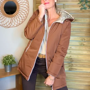 Doudoune imperméable réversible longue ANGÈLE LONG - Rouille choco - MELYA MELODY