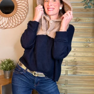 Col cagoule LORIE en maille avec bouton - Taupe