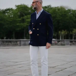 Blazer croisé en laine tropicale – bleu marine