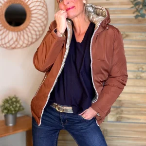 Doudoune imperméable réversible longue ANGÈLE COURT - Rouille choco - MELYA MELODY