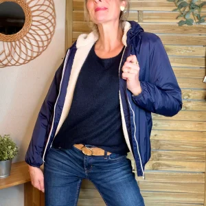 Parka Imperméable LOUISE COURT sherpa - Bleu marine - LAURA JO (DÉSTOCKAGE Taille L)