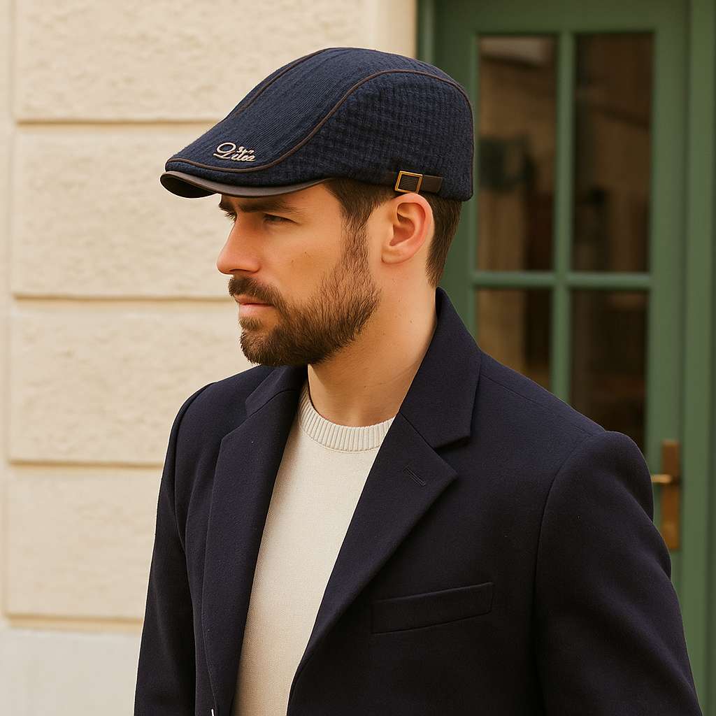 Béret Homme Coton Maille avec Bordure en Cuir Réglable - Metro – Image 2