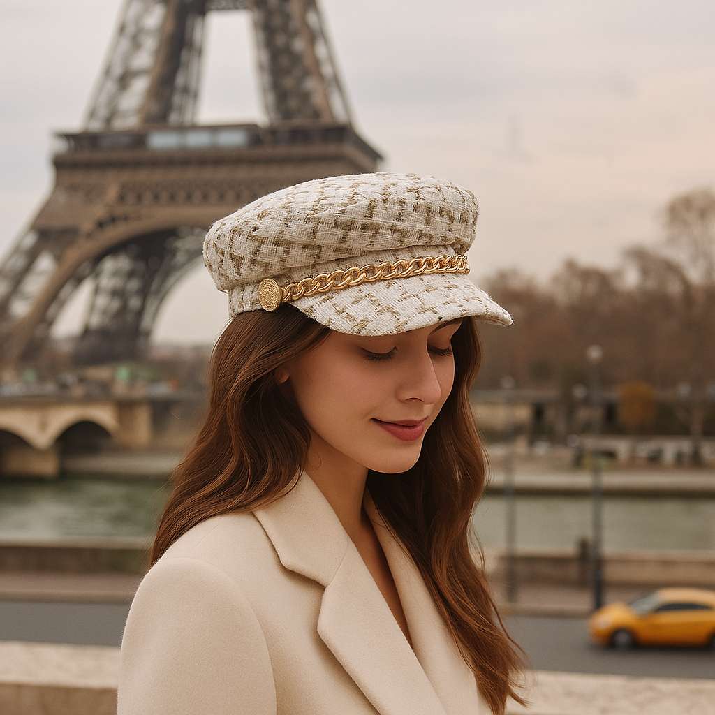 Béret Casquette Gavroche Femme à Chaine – Image 2