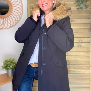 Parka rembourrée déperlante noir, capuche col fourrure amovible - CHEYENNE - SOLDES