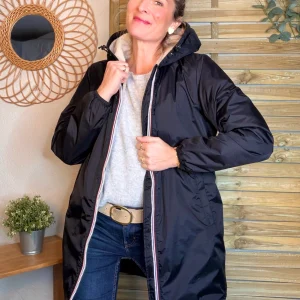 Parka Imperméable LOUISE LONG Sherpa écru - Noir - LAURA JO