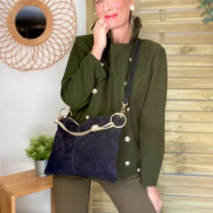 ⚡️ ARRIVAGE - Sac en cuir daim 2 bandoulières (or et noir) - Noir - PACEY