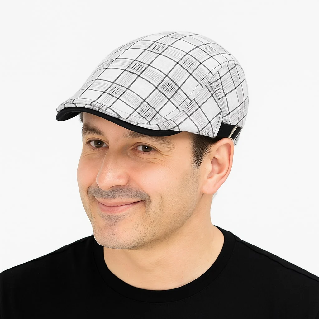 Béret Homme Réglable en Coton avec Motif Carreaux - Pixel – Image 2