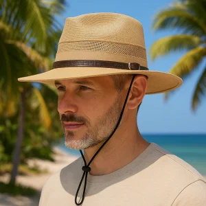 Chapeau Panama Homme Aéré Avec Cordon – Solaro