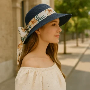 Chapeau de Paille à Larges Bords – Ruban Fleuri Tropical