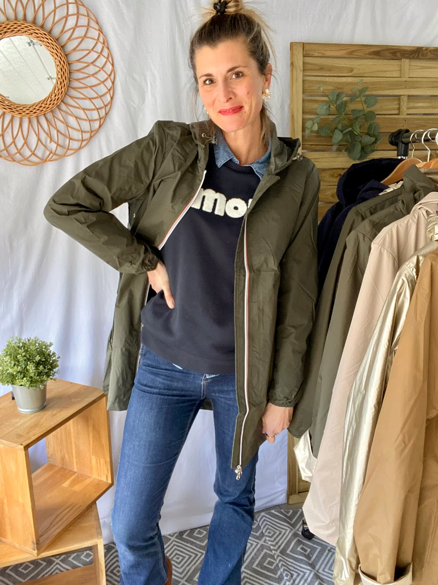 Coupe vent imperméable ANNA LONG léger LAURA JO - Kaki