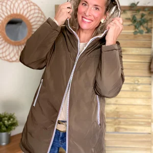 Doudoune imperméable réversible longue ANGÈLE LONG - Kaki - MELYA MELODY