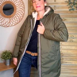 Parka Imperméable LOUISE LONG Sherpa écru - Kaki - LAURA JO