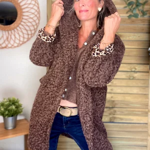 Manteau en laine EUGÉNIE avec détails Léo 🐆 - Chocolat