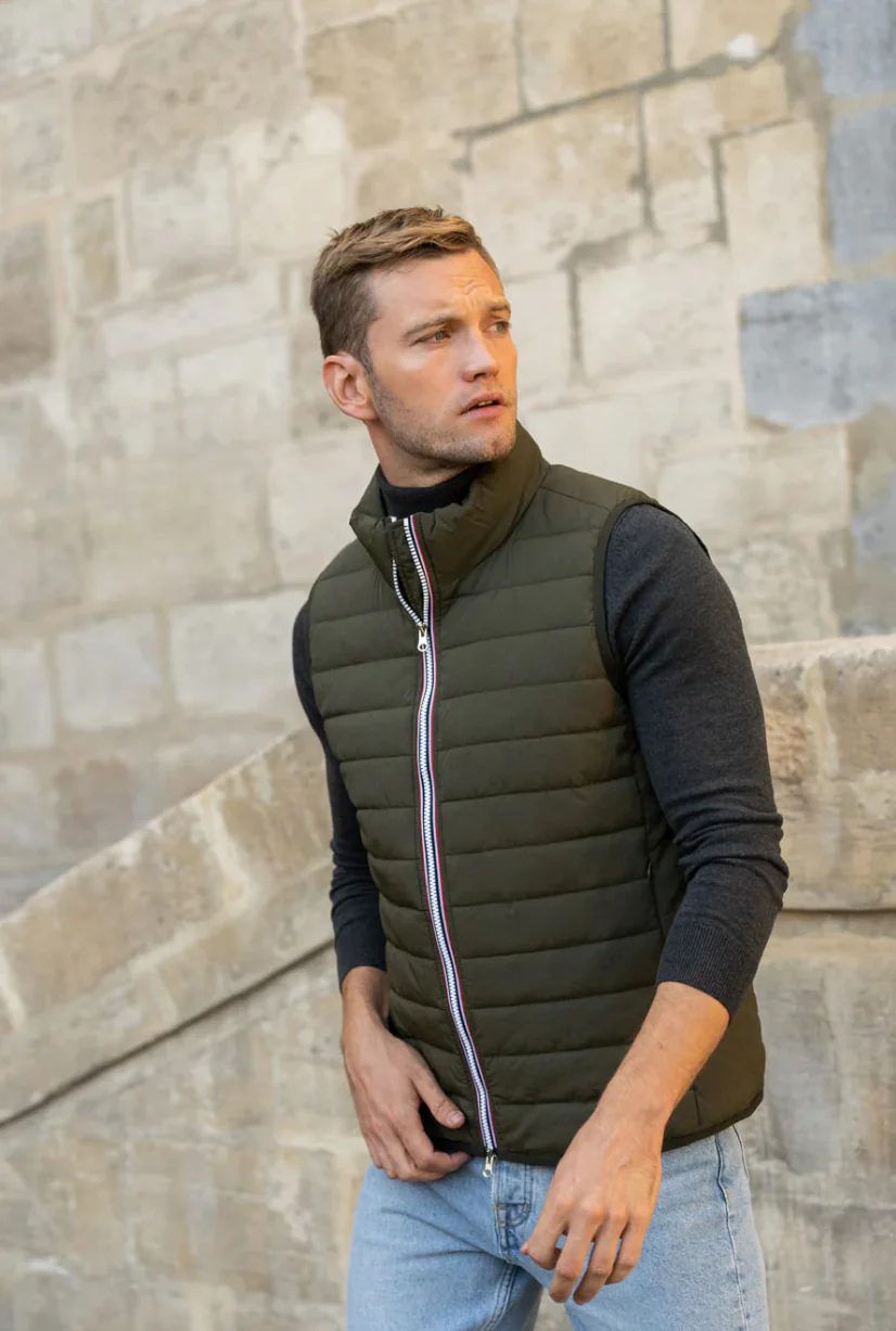 Doudoune Homme sans manche matelassée PAUL - Kaki - LAURA JO - SOLDES