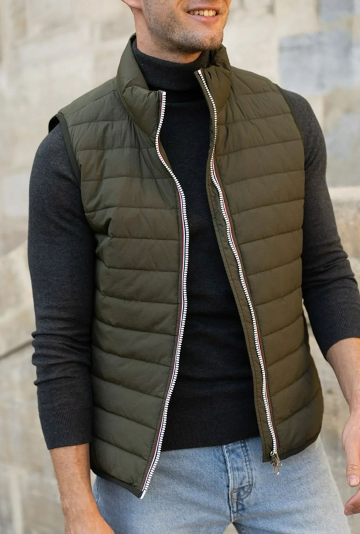 Doudoune Homme sans manche matelassée PAUL - Kaki - LAURA JO - SOLDES – Image 2