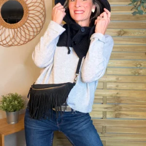 Col cagoule LORIE en maille avec bouton - Noir