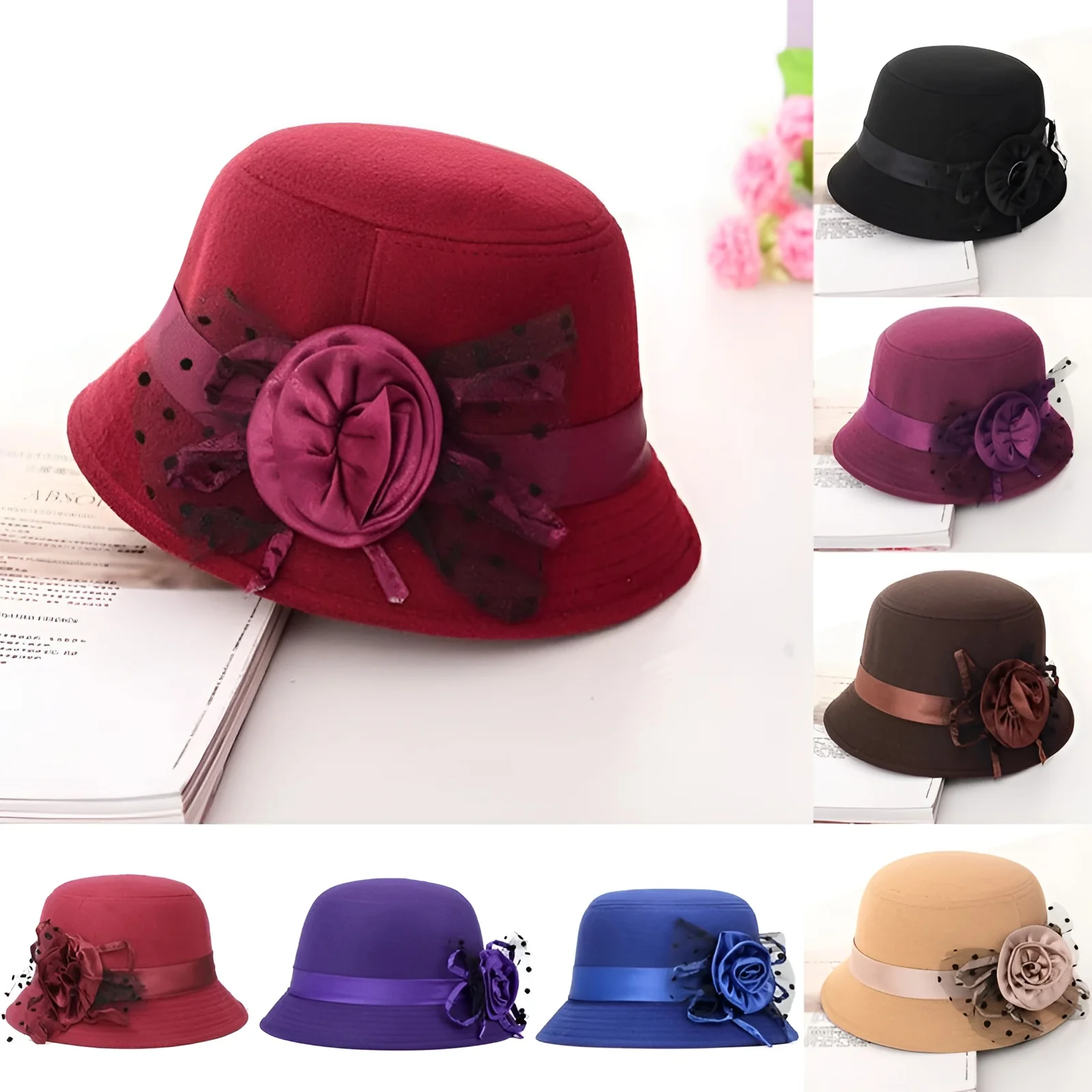 Chapeau Melon Cloche Femme Fleur – Image 4