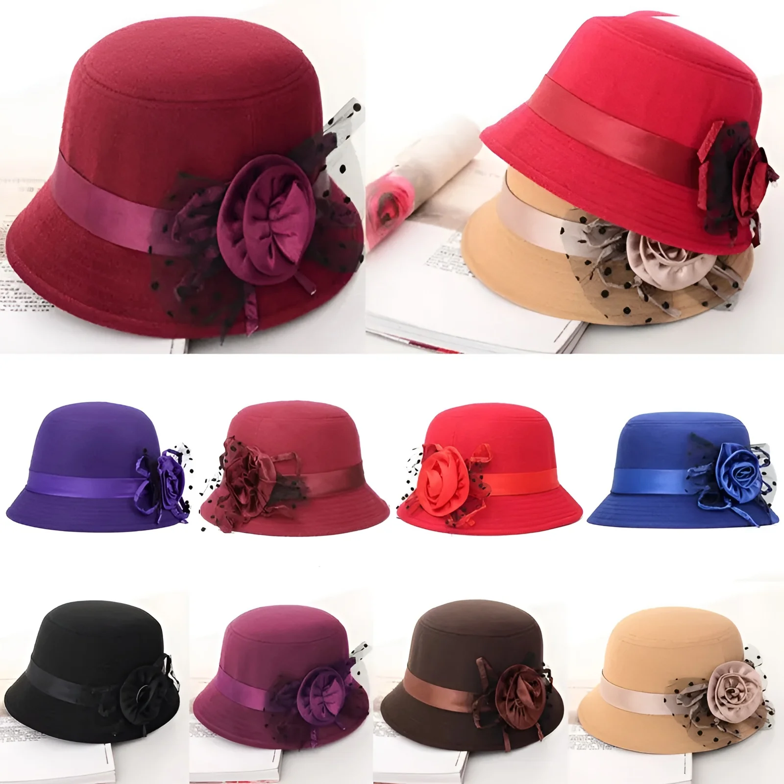 Chapeau Melon Cloche Femme Fleur – Image 3