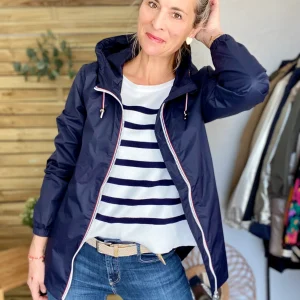 Imperméable mi-saison doublé SOLINE MI-LONG - Bleu marine - LAURA JO (DÉSTOCKAGE Taille L)