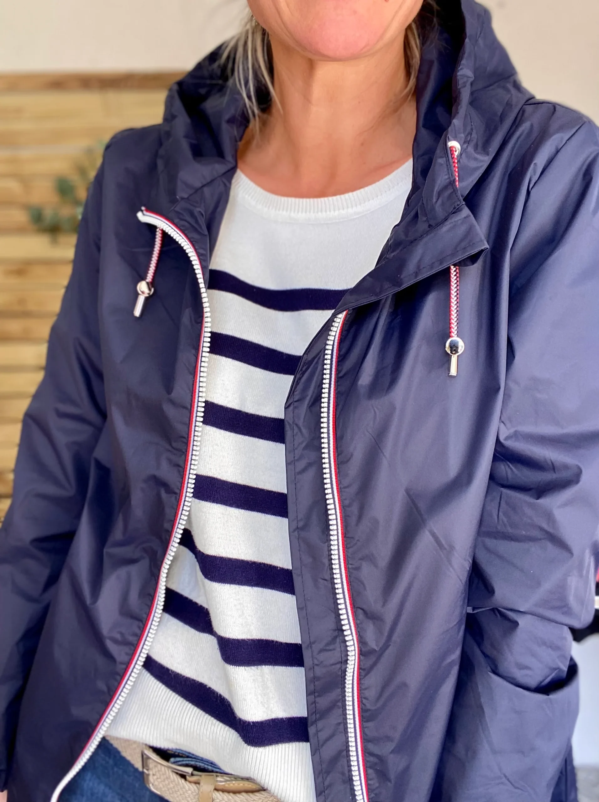 Imperméable mi-saison doublé SOLINE MI-LONG - Bleu marine - LAURA JO (DÉSTOCKAGE Taille L) – Image 2