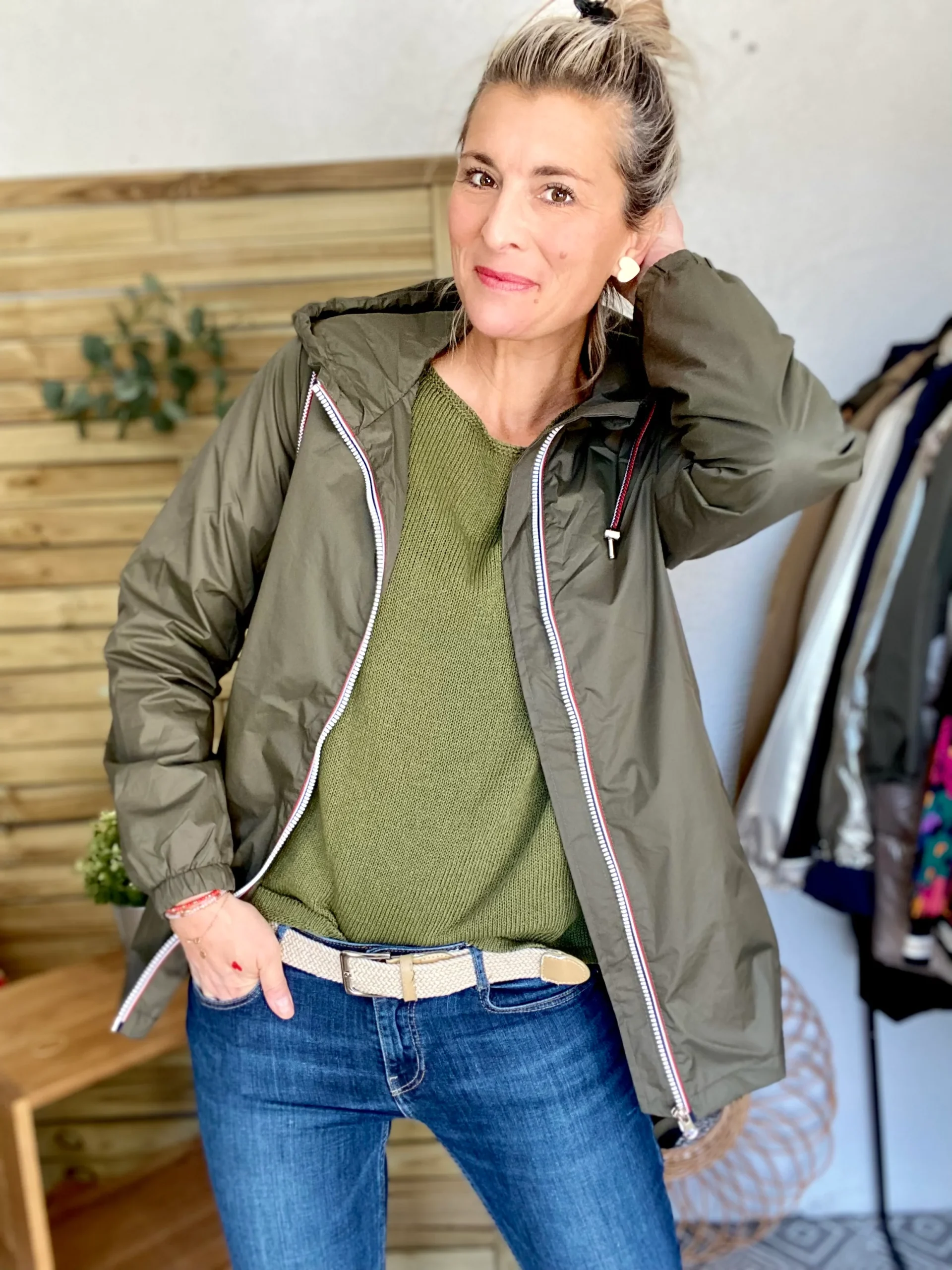 Imperméable mi-saison doublé SOLINE MI-LONG - Kaki - LAURA JO