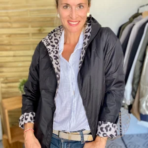 Imperméable réversible rembourré LOUISON COURT - Noir / léo - LAURA JO - DÉSTOCKAGE sur Taille XXXXL