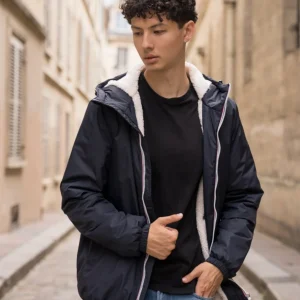 Parka Imperméable Homme LOUIS* COURT Bleu marine / sherpa écru - LAURA JO