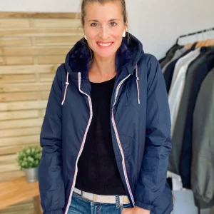Parka Imperméable THELMA MI-LONG fourré - Bleu marine - LAURA JO