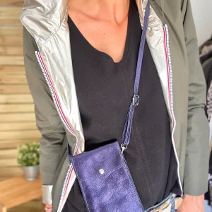 Pochette bandoulière en cuir irisé - FLORE - bleu marine (7 coloris)