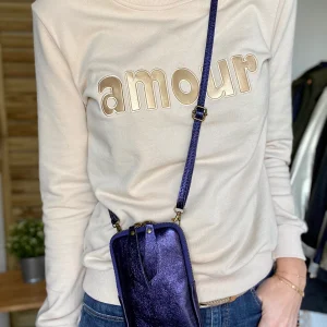 Pochette bandoulière pour téléphone en cuir irisé - STELLA - Bleu marine (9 coloris)