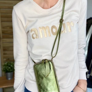 Pochette bandoulière pour téléphone en cuir irisé - STELLA - Kaki (9 coloris)