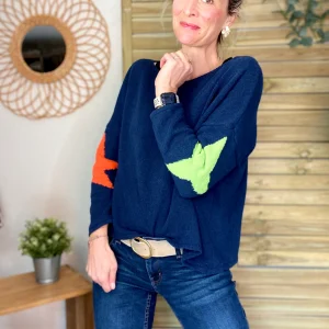 Pull oversize étoiles colors ALBA - Bleu marine