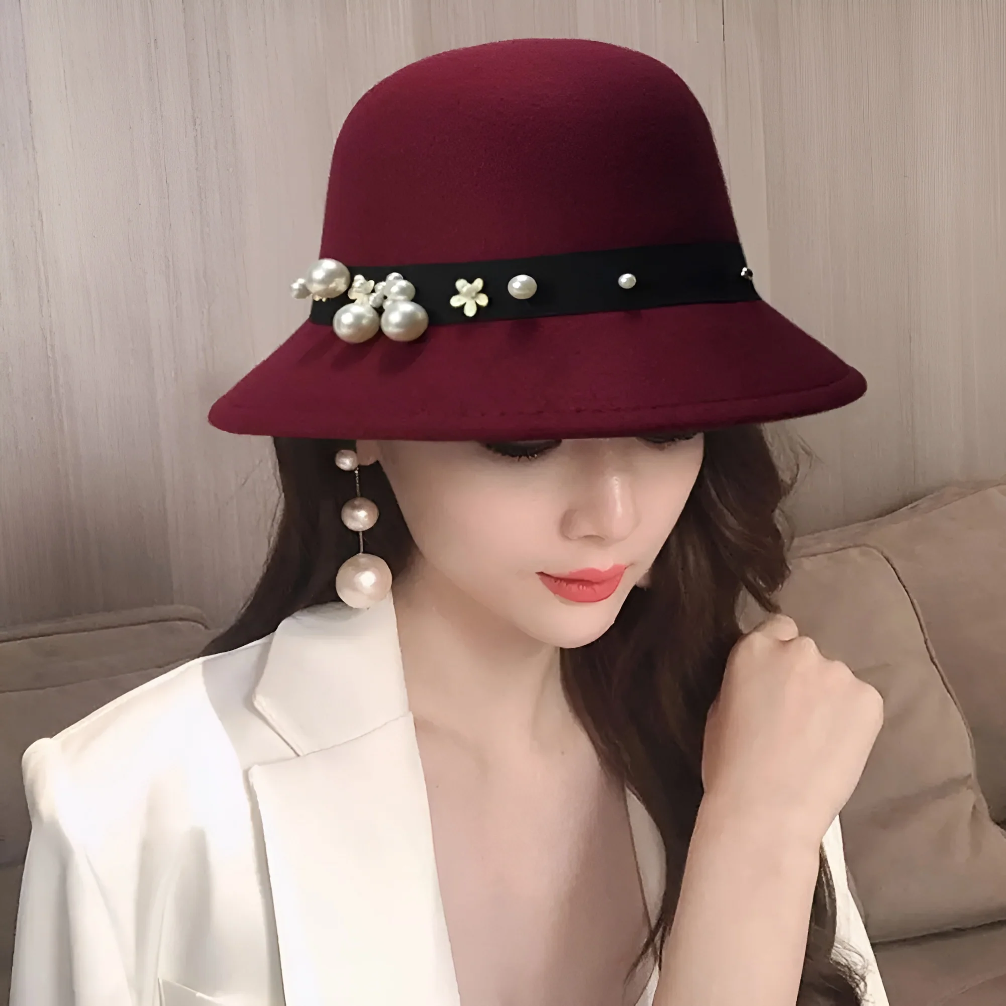 Chapeau Melon Cloche Femme - Perle – Image 4