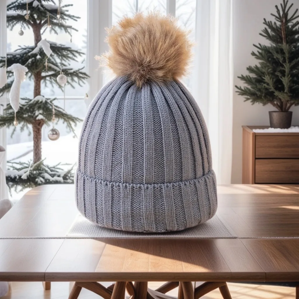 Bonnet Femme en Maille Classique avec Pompon - Glacie – Image 5
