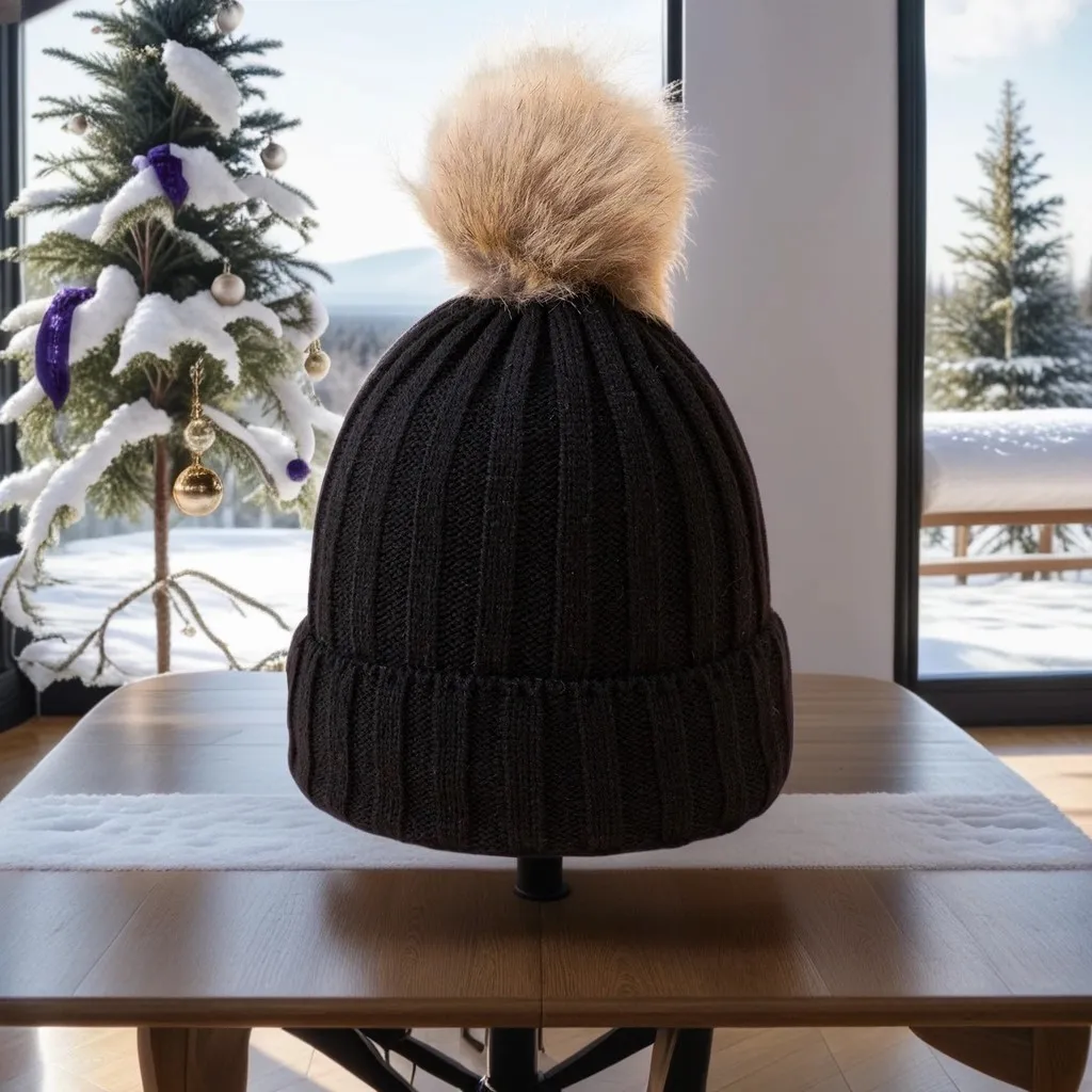 Bonnet Femme en Maille Classique avec Pompon - Glacie – Image 6