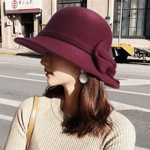 Chapeau Melon Cloche Femme Noeud Suede
