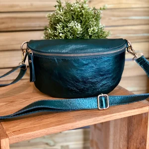 Sac banane M en cuir irisé 24cm ROMY Bleu pétrole(12 coloris)