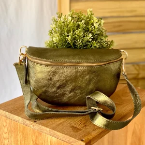 Sac banane M en cuir irisé 24cm ROMY Kaki (12 coloris)