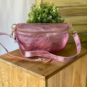 Sac banane M en cuir irisé 24cm ROMY Rose clair (12 coloris)