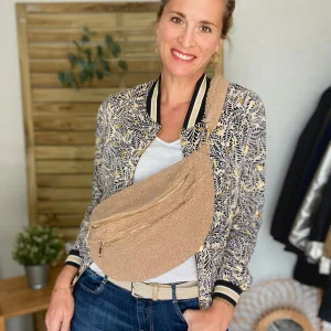 Sac banane XL double poche en moumoute 2 sangles inclues - BILLIE - Beige