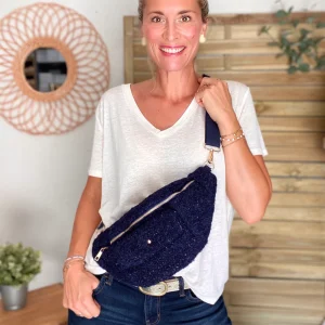 Sac banane XL moumoute lurex avec poche avant - CHELSEA - Marine