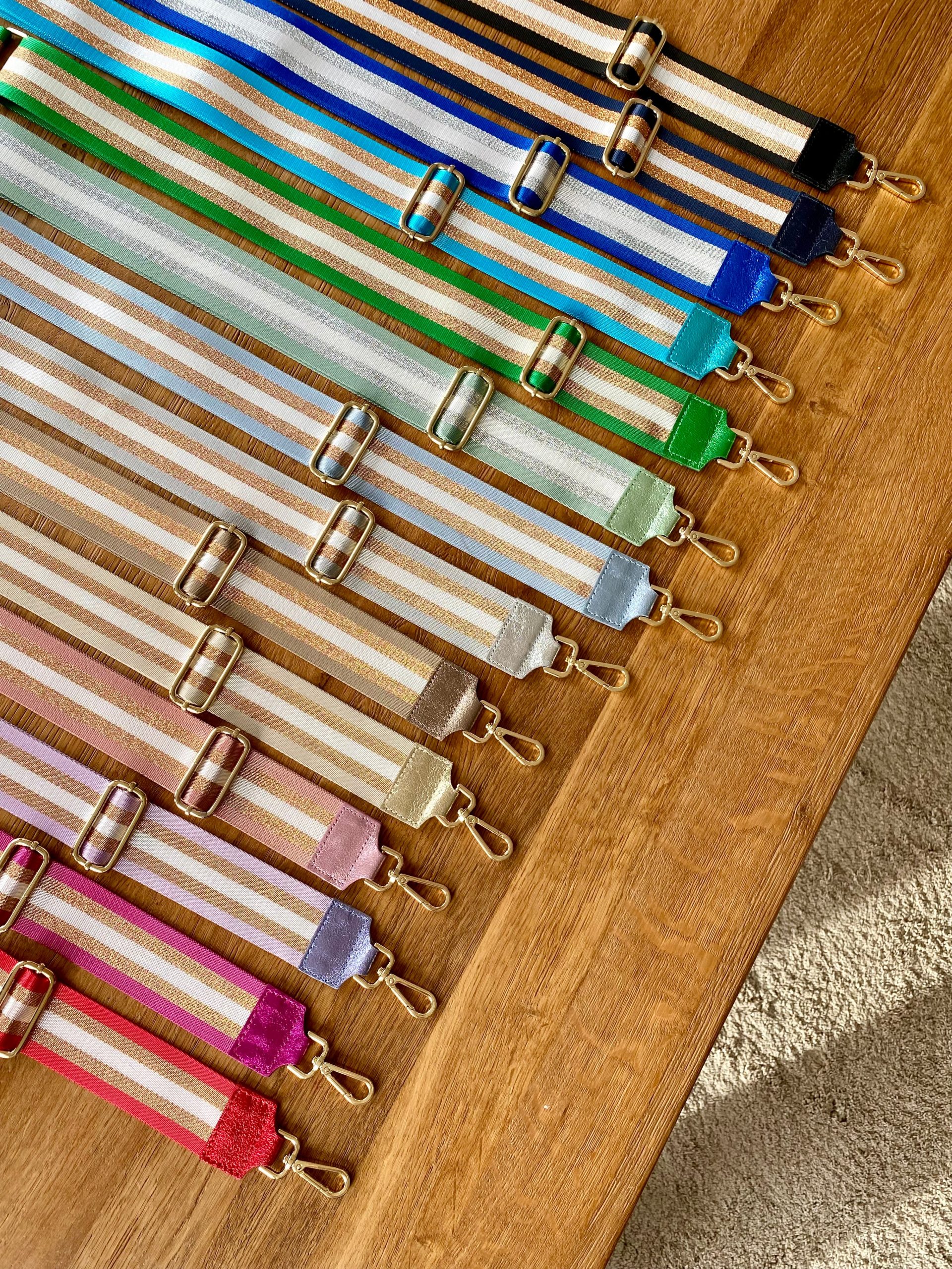 Sangle / Bandoulière rayée avec empiècement cuir irisé - RUBY - SOLDES