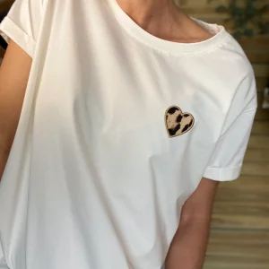 Tee shirt cœur brodé léo 🐆 JULIA - Écru - SOLDES