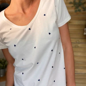 Tee shirt cœurs brodés bleu marine 💙 ENORA - SOLDES