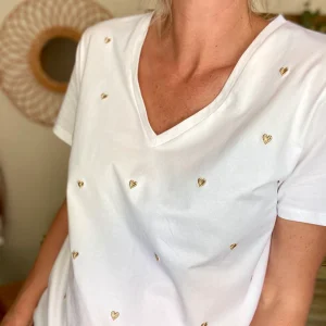 Tee shirt cœurs dorés brodés MILA 💛 SOLDES