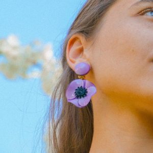 Boucle d'oreille fantaisie longue Anémone - Petit