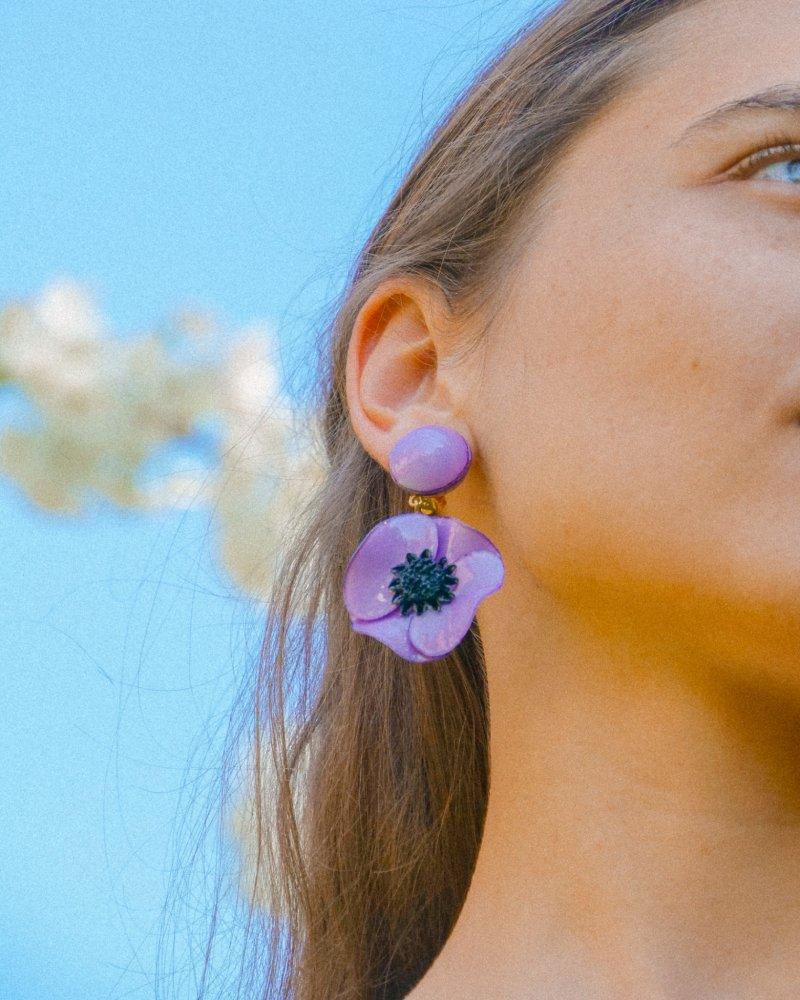 Boucle d'oreille fantaisie longue Anémone - Petit