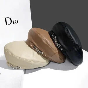Béret Femme en Cuir avec Chaine